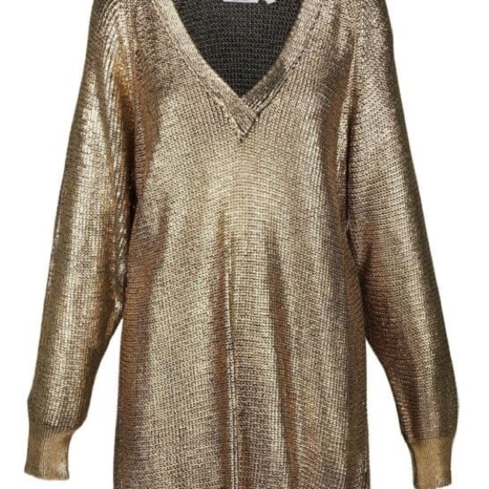 Gianfranco Ferre Metallic Gold V-Neck Sweater